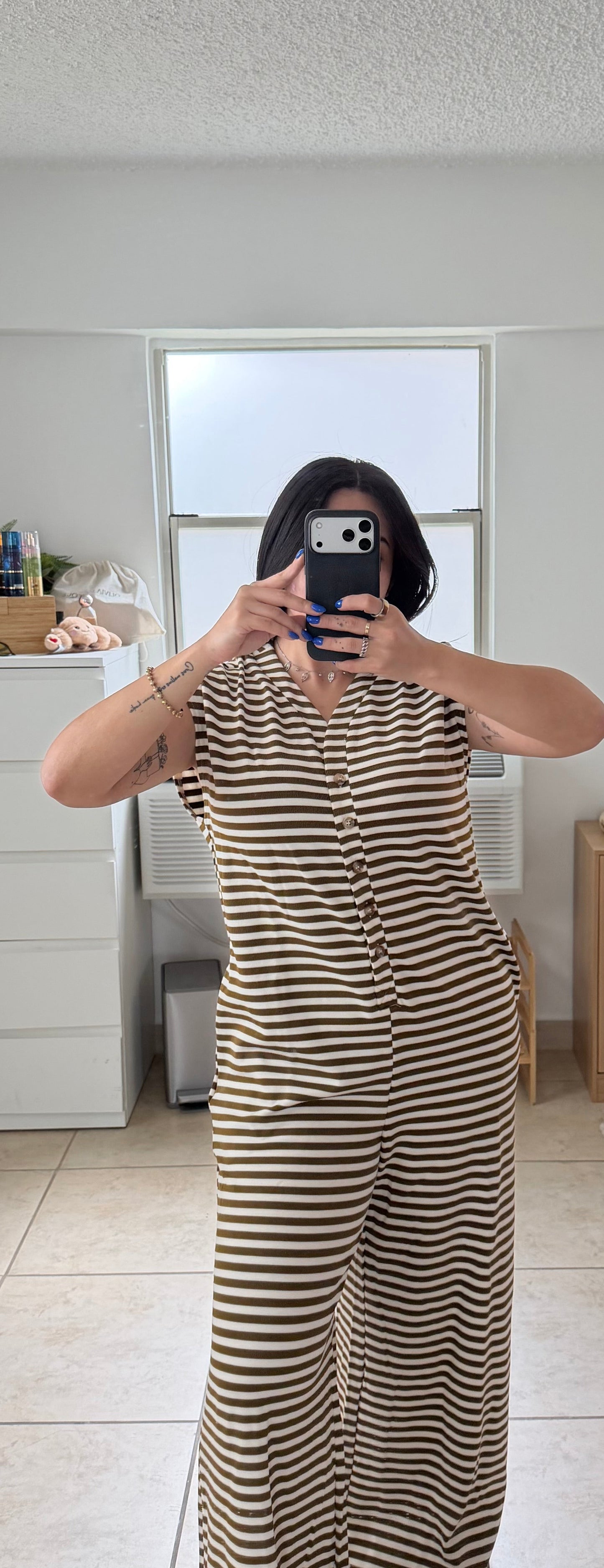Stripe button down jumpsuit