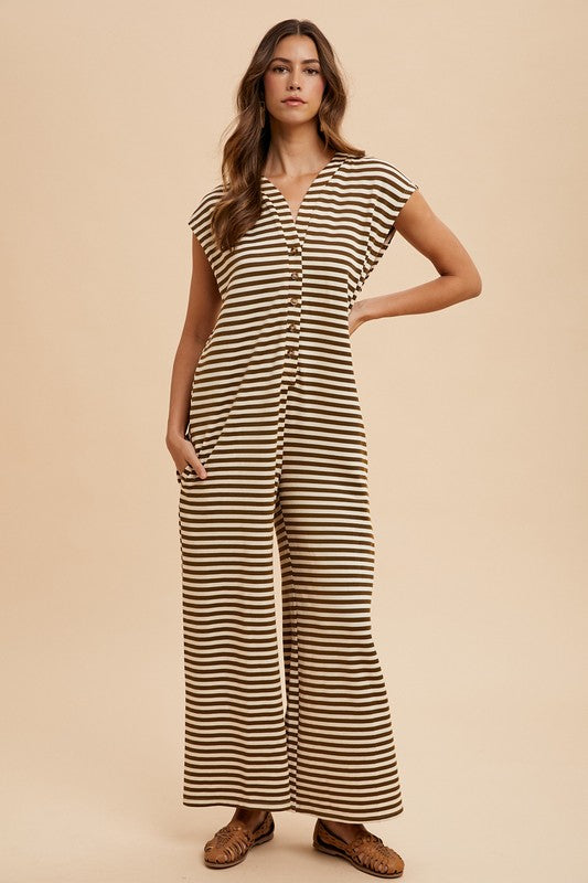 Stripe button down jumpsuit